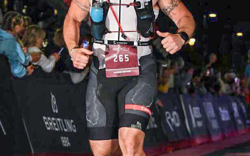 Jermey Dicken competes at the Ironman race in Madison, Wisconsin.