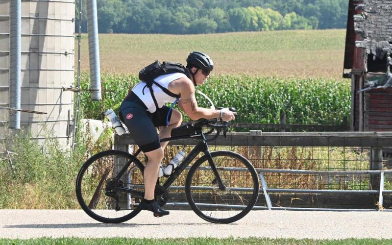 Dicken competing in the cycling portion.