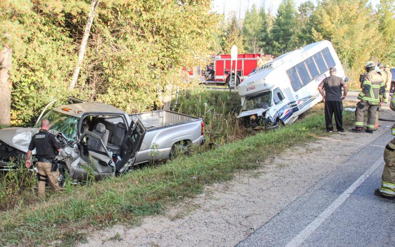 First responders at the scene of the two vehicle accident on October 4. Inset photo, multiple agencies responded to the accident.