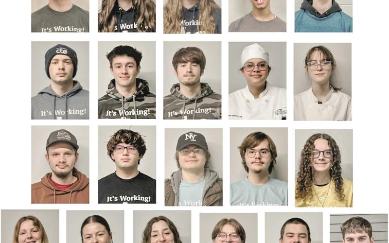 Pictured in row one: Calvin Clark, Peyton Cantu, Eva Thorington, Charles lbbott, and Nicholas McClain; row two: Charles Parrent, James Mast, Marcus Hunziker, Joirdan Moore, and Ember Hovey-Wheeler; row three: Bryant Klein, Zander Galsterer, Lucas Colwell, Evan Kinney, and Ahnarae Bailey; row four: Andreanna Maran, Angelica Corlew, Chloe Miller, Milo Hale, Jaxen McKinnon, and Christian Burgess; and not pictured is Gavin Bruner.