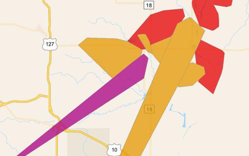 This picture is from the Consumers Energy outage map that shows areas without power around Gladwin.