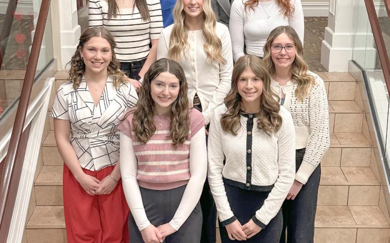This year’s contestants are (back step): Audrey Andrist, Isabelle Dodman; (second step): Jordyn Schultz, Freya Wood; (third step): Braylin Orton; (fourth step): Audrey Schmidt, Brenna Randle; (front step): Ansley Mausolf, Sayde Woodruff.
