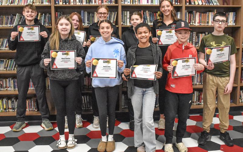 March’s BJSHS Students of the Month include: Braeden Hargrove, Masen Hawkins, Mackenzie Knake, Charity Danielak, Paislee Flatt, Kaydence Spencer, Chasity Hect, Trinity Danielak, Tucker Blades and Logan Gilmore. Not pictured: Amelia Matt, Wyatt Budry, Sophie Alers Rivera, Hermes Madurga, Micheal Maloney and Sutton Wolfe.