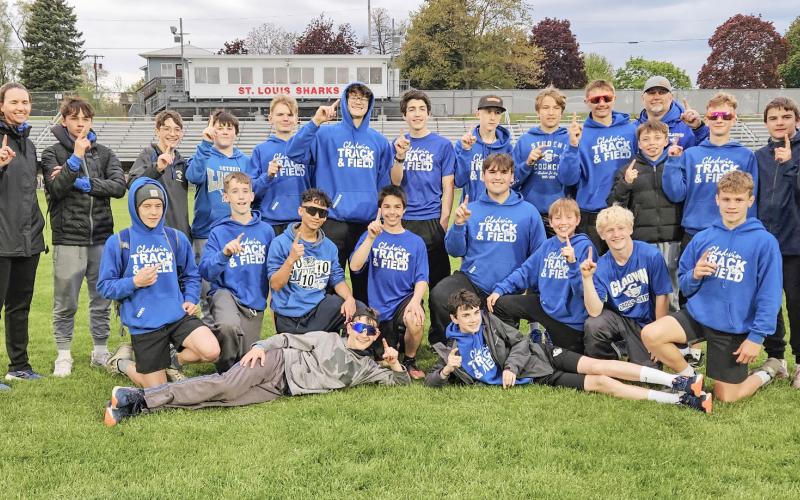 The Gladwin Junior High boys’ track team tells the world who i8s No. 1 after winning the Jack Pine Conference championship at St. Louis last week.