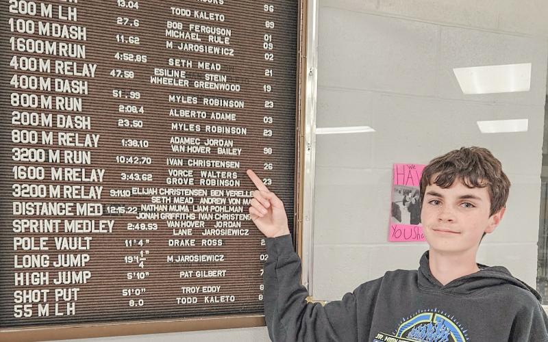 Gladwin Junior High’s Ivan Christensen put his name on the school record board with a time of 10:42.7 in the 3200 meter run.