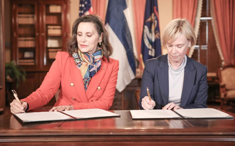 Pictured are Michigan Governor Gretchen Whitmer and Ambassador of Finland to the United States Leena-Kaisa Mikkola.