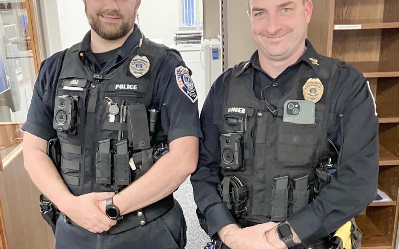 Gladwin Police Chief Kyle Binger (right) introduced the department’s newest addition, Officer Sean Gerbe, at the Regular Meeting of the Gladwin City Council Monday night.
