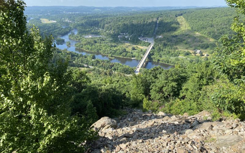 View from the top of Lehigh Gap. The Lehigh Gap or Lehigh Water Gap is a water gap located in the townships of Lehigh, Washington, Lower Towamensing, and East Penn in the Lehigh Valley and Coal Region regions of eastern Pennsylvania. It was formed by the Lehigh River, where it cuts through the Blue Mountain in Pennsylvania.