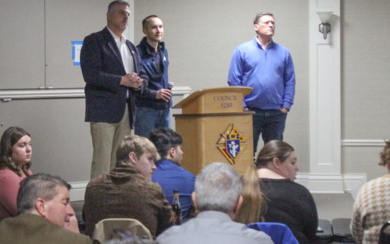From left to right are State Representative Mike Hoadley, State Representative Bill G. Schuette, and Senator Roger Hauck speaking at the Gladwin County Chamber of Commerce Legislative Breakfast that took place on March 8.
