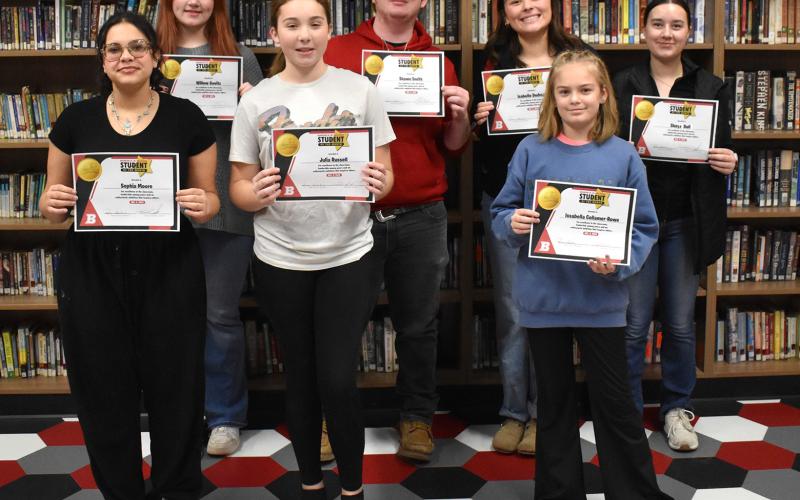 November’s BJSHS Students of the Month include Sophia Moore, Willow Govitz, Julia Russell, Shawn Smith, Isabelle Dodman, Issabella Collamer-Rowe and Shaye Dull. Not pictured: Daniel Scheid, Devonte Seawood, Troy Roberts, Trixie Kingry and Liam Ryan.