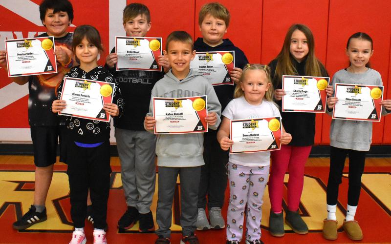 BES Students of the Month for November are Preston Valdez, Gianna Fornaris, Bodie Wood, Kallen Russell, Declan Eagan, Emma Harless, Liberty Crego and Chloe Bennett.