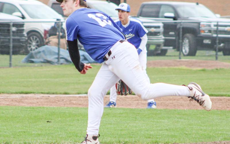 Karter Phillips pitched a two-hitter in Gladwin’s 5-0 victory over Farwell in the  first game of a doubleheader last Wednesday..