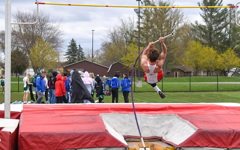 Beaverton lunges to the sky in the pole vault competition.