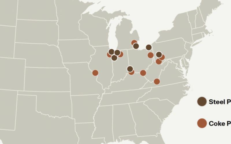 Most of the country’s steel and coke facilities are concentrated in Great Lakes states. INDUSTRIOUS LABS