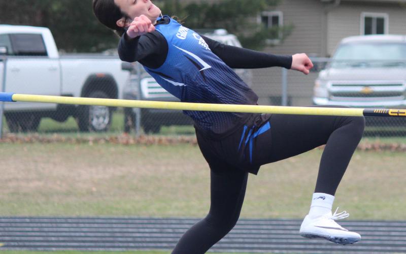 Ava Gary displays great form and concentration, placing first in the high jump.