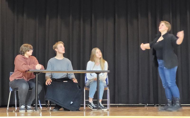 Beaverton Jr./Sr. High School Drama students practice for the upcoming performance.