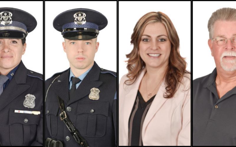 Pictured left to right are: Sgt. Lena Wresinski, MC Ofcr. Bryan Walker, Ms. Nicole Ascroft, and D/Lt. Donald Watson, Ret.