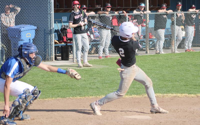 Beaverton’s Sean Barta rips a hit to help Beaverton sweep host Gladwin during a Jack Pine Conference doubleheader last week.
