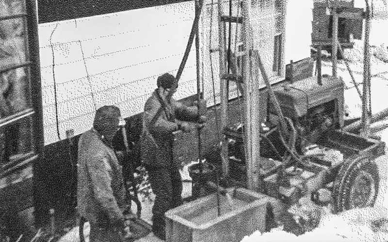 Gerald Raymond (left) works with his brother Gary Raymond who later died while working a well drilling job in 1972.