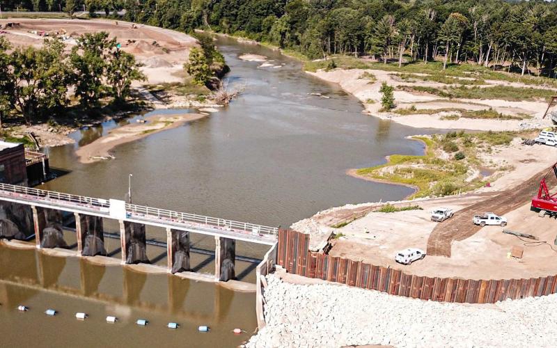Construction is ongoing at Sanford Dam. PHOTO PROVIDED BY FOUR LAKES TASK FORCE