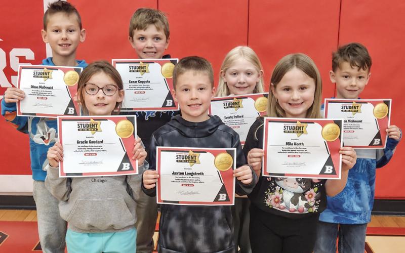 BES Students of the Month for April are: Ethan McDonald, Gracie Gaudard, Conar Coppola, Jaxton Longstreth, Everly Pollard, Mila North and Jaden McDonald. Not pictured are Ryker Brubaker and Talan Ryan.