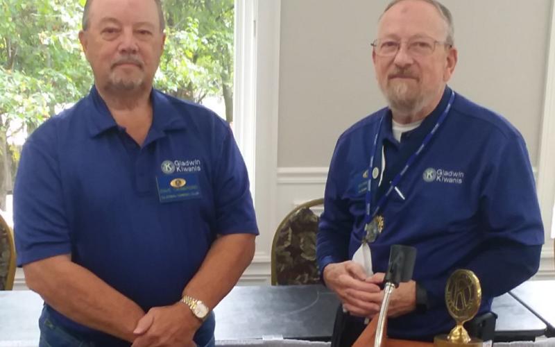 New Kiwanis Club President, Dave Crawford (left) poses with pat President, Duane Miller.