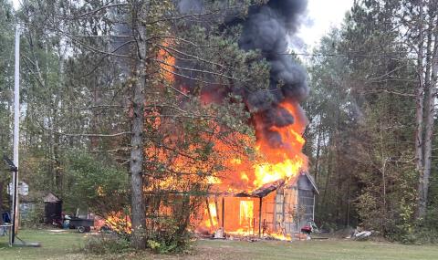 Pole barn ablaze on Saturday