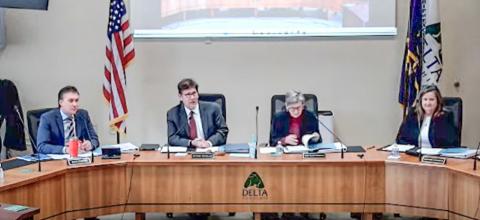 The Board of State Canvassers welcomed two new members Paul Cordes (R) and Heather Cummings (D). Pictured from left: Cordes, Chairperson Richard Houskamp (R), Vice Chairperson Mary Ellen Gurewitz (D), and Cummings.