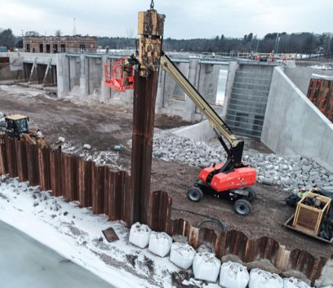 Pictured is construction at Sanford Dam.