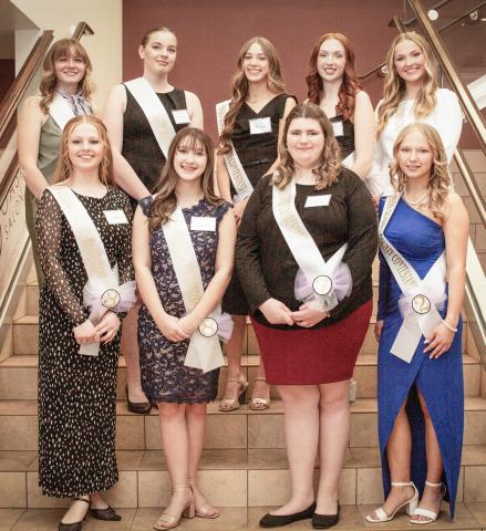 MIss Gladwin County contestants gather for a group photo at the gala on Saturday. In the back row, left to right: Darby McKimmy, Mallory Crandall, Bree Visser, Ava Nickel, Brin Beebe; front row: Shannon Graham, Gabby Mathews, Grace Hoag, and Jewelia Anderson.