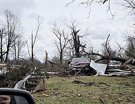 The aftermath of an EF-2 tornado that left destruction in Three Rivers. COURTESY OF ALEIA TODD