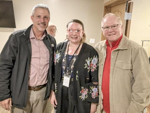 A meet and greet was held last Wednesday at Rivertown Inn to welcome Dusty Welsh, the new Director of Business Services &amp; Economic Development at Michigan Works! Region 7B to the area. Among the community leaders who attended were (left to right) Bob Balzer of Consumer’s Energy, Welsh and Beaverton’s Scott Govitz.