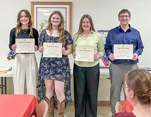 DAR Good Citizens pictured from left to right: winning essayist, Hannah Leigh Goethe, Clare High School; Evelyn Rose Nelson, Farwell High School; Hayley Mae Neff, Harrison High School; and Jaden Randal James Kiger, Marion High School.