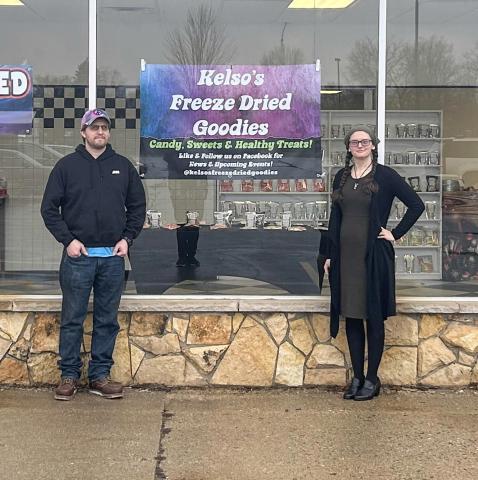Kelsey’s boyfriend and co-worker, Josh Aspell (left), and Kelsey Cody (right) outside of Kelso’s Freeze Dried Goodies, located at 1210 N. State Street.