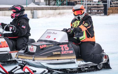 Beaverton High School senior Jadyn Bair lines up for a Vintage Snowmobile race at the Gladwin County Fairgrounds.