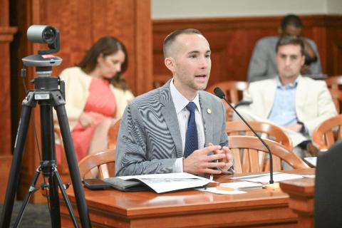 State Representative Bill G. Schuette testifies before the House Appropriations Subcommittee on Labor and Economic Opportunity on Thursday, July 24.