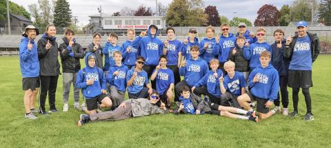The Gladwin Junior High boys’ track team tells the world who i8s No. 1 after winning the Jack Pine Conference championship at St. Louis last week.