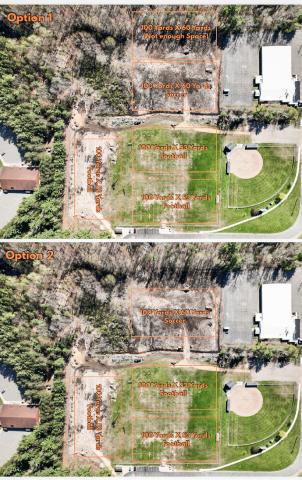 Drone photos indicate possible options for locating new practice fields for Gladwin athletes on the east side of the campus.