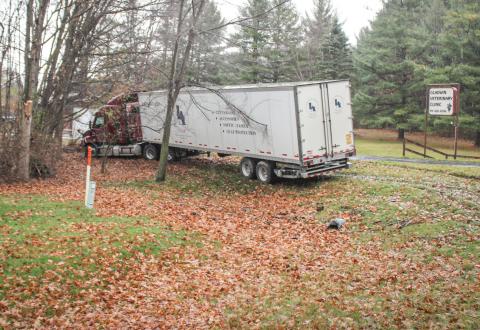 Semi-truck goes off-road in accident