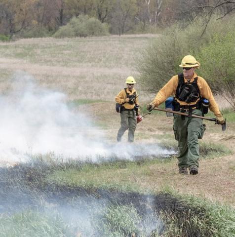 Firefighters battle a wildfire. DEPARTMENT OF NATURAL RESOURCES
