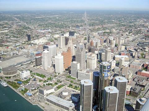 Detroit Aerial: An aerial view of Detroit in summer. ROBERT THOMPSON/WIKIMEDIA COMMONS