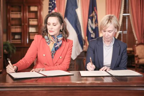 Pictured are Michigan Governor Gretchen Whitmer and Ambassador of Finland to the United States Leena-Kaisa Mikkola.