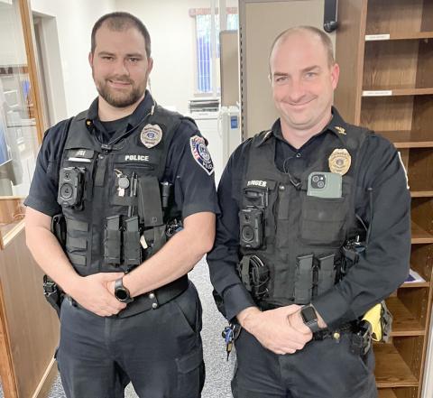 Gladwin Police Chief Kyle Binger (right) introduced the department’s newest addition, Officer Sean Gerbe, at the Regular Meeting of the Gladwin City Council Monday night.