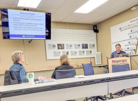 The Gladwin County Community Builders hold a Kitchen Table Conversation on rural health care, one of several topics of local interest the group has discussed at Saturday gatherings over the past two months at the Beaverton Activity Center. Inset photo, Duane Miller.