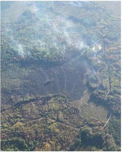 Aerial view of 2025 Roscommon County fire. The public is urged to use caution amid extreme fire danger this fall.
