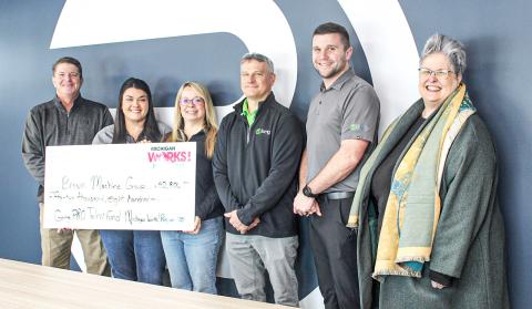 Pictured left to right are Michigan Works! Region 7B Executive Director Mark L. Berdan, Lisa Swinson, Amy Widdis, Brian Keeley, Cody Bartlett, and Michigan Works! Region 7B Clare County Director of Business Services LeeAnne Comer.
