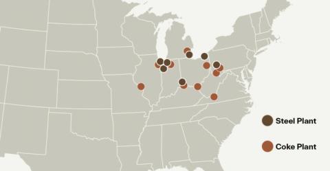 Most of the country’s steel and coke facilities are concentrated in Great Lakes states. INDUSTRIOUS LABS