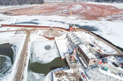 Aerial view of Sanford Dam.