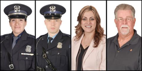 Pictured left to right are: Sgt. Lena Wresinski, MC Ofcr. Bryan Walker, Ms. Nicole Ascroft, and D/Lt. Donald Watson, Ret.