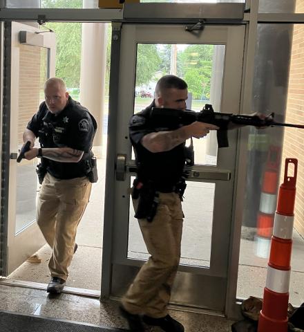 First responders trained as realistically as possible to deal with an armed assailant during a session Saturday at Gladwin Intermediate School.